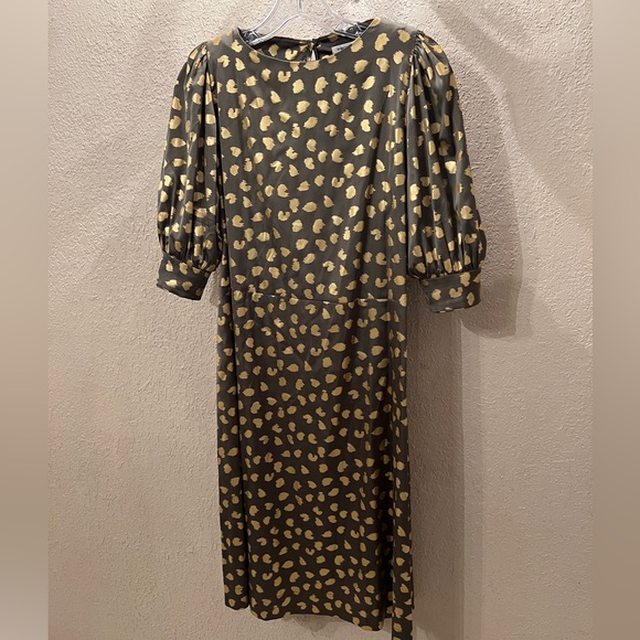 Manoush Dresses & Skirts - Manoush Paris EUC Metallic Gold Animal Print Midi Dress FR 38 (US 6)